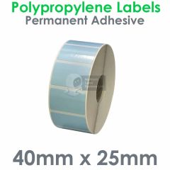 40mm x 25mm blue polypropylene labels on 25mm core