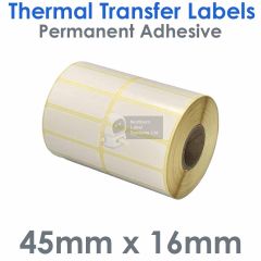 45mm x 16mm 2 Across Thermal Transfer Labels on a small roll
