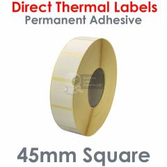 45mm square direct thermal labels with permanent adhesive