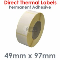 49mm x 97mm direct thermal labels on a 76mm core