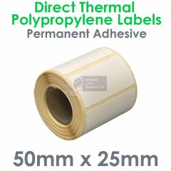 50mm x 25mm direct thermal polypropylene labels 300 per roll