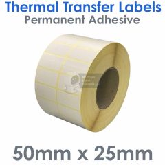 2 across labels 50mm x 25mm thermal transfer