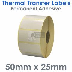 50mm x 25mm thermal transfer labels on 25mm core
