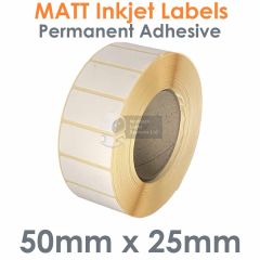50mm x 25 Matt Paper Inkjet Labels on a 76mm core