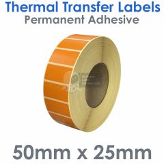 Labels thermal transfer orange 50mm x 25mm