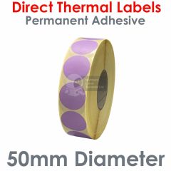 Lilac labels 50mm diameter round direct thermal