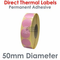 50mm diameter labels pink direct thermal on 76mm core