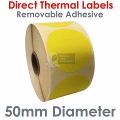 Removable adhesive yellow labels 50mm diameter