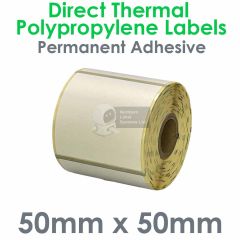 50mm x 50mm Direct Thermal Polypropylene labels on a 19mm core