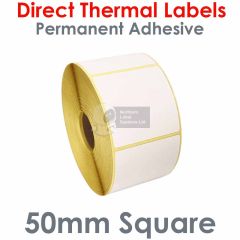 50mm square direct thermal labels on 25mm core