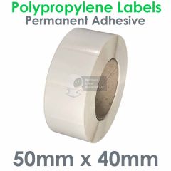 50mm x 40mm gloss polypropylene labels on 76mm core
