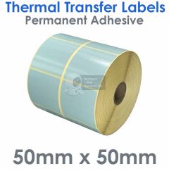 50mm x 50mm Blue 2 across Thermal Transfer Labels on small roll