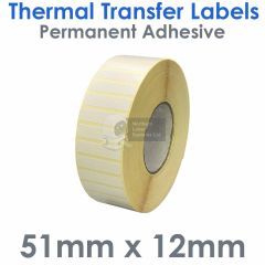 Thermal transfer labels 51mm x 12mm on 76mm cores