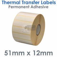 51mm x 12mm thermal transfer labels on 25mm core