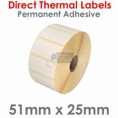 51mm x 25mm direct thermal labels on 25mm core