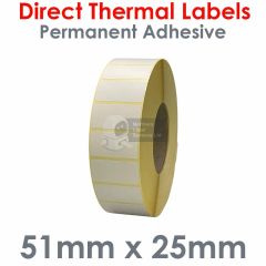 51mm x 25mm direct thermal labels on 76mm core