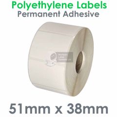 Polyethylene labels 51mm x 38mm on 25mm core
