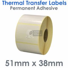 51mm x 38mm thermal transfer labels on 25mm cores