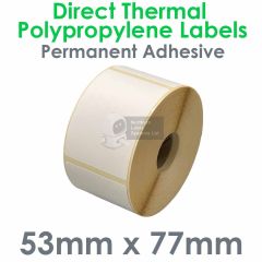 53mm x 77mm direct thermal polypropylene labels