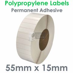 55mm x 15mm polypropylene labels on 76mm core