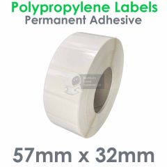 57mm x 32mm polypropylene labels on 76mm cores