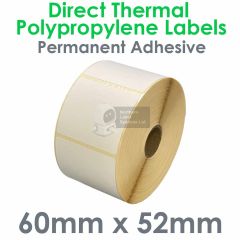 60mm x 52mm direct thermal polypropylene labels