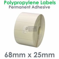 68mm x 25mm polypropylene labels