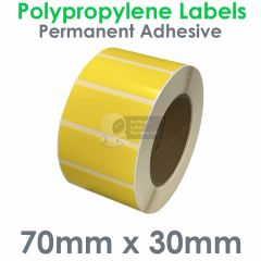 Yellow labels 75mm x 25mm waterproof polypropylene