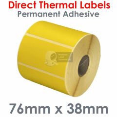 Yellow labels 76mm x 38mm direct thermal
