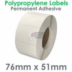 76mm x 51mm Matt White Polypropylene Labels on a 76mm core