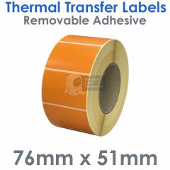 Orange labels 76mm x 51mm with removable adhesive thermal transfer