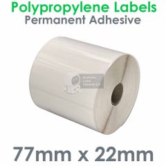 77mm x 22mm labels polypropylene on 25mm core