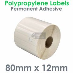 80mm x 12mm polypropylene labels on small roll