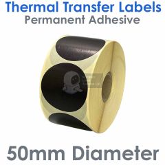 Black labels 50mm diameter thermal transfer