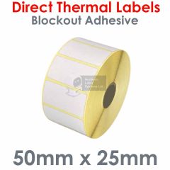 Blockout adhesive labels 50mm x 25mm direct thermal