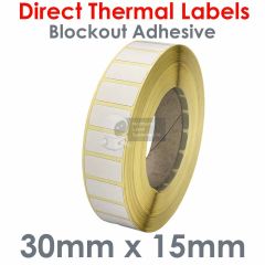 Blockout adhesive labels 30mm x 15mm direct thermal for larger label printers