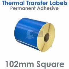 Blue 102mm x 102mm square labels thermal transfer