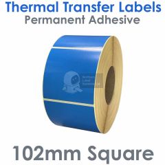 Blue 102mm x 102mm square thermal transfer labels