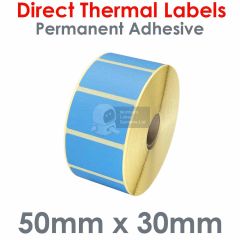 Blue direct thermal labels 50mm x 30mm