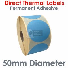 Blue labels 50mm diameter direct thermal