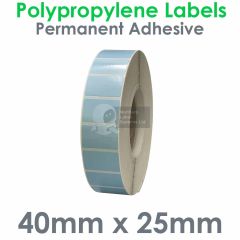 Blue polypropylene labels 40mm x 25mm on 76mm core