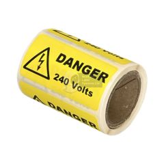 Danger 240 Volts Hazard 50mm x 25mm Gloss Yellow Labels