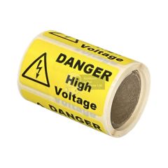 Danger High Voltage 50mm x 25mm Gloss Yellow Labels