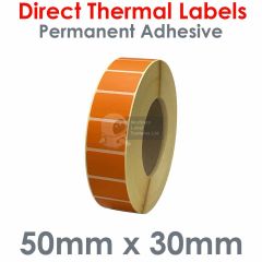 Direct thermal labels orange 50mm x 30mm