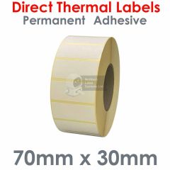 Direct thermal labels 70mm x 30mm on 76mm core