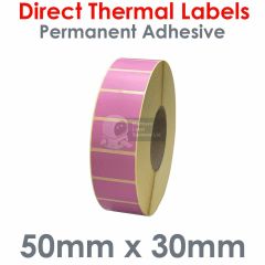 Direct thermal pink labels 50mm x 30mm