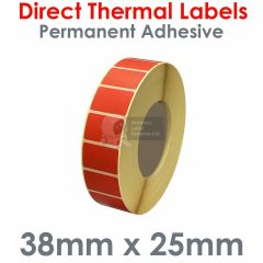 Direct thermal labels red 38mm x 25mm