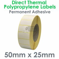 Direct Thermal Polypropylene Labels 50mm x 25mm. Waterproof labels 50mm x 25mm.