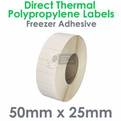 Freezer Adhesive Direct Thermal Polypropylene Labels 50mm x 25mm. 