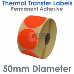 Fluorescent red labels 50mm diameter round